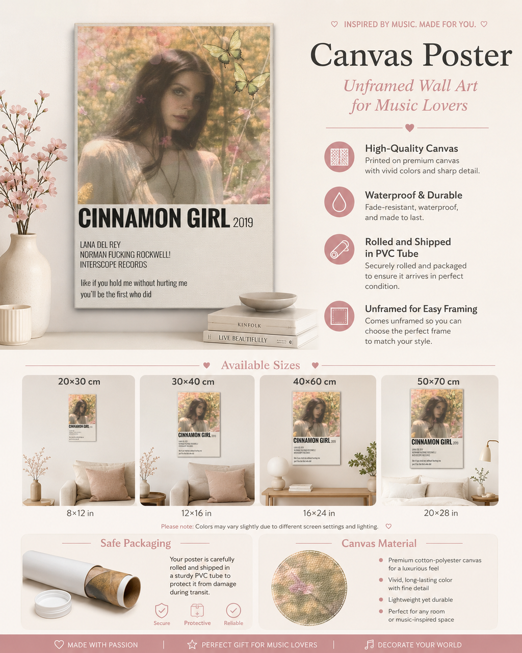 Lana Del Rey Cinnamon Girl Wall Art | Norman Fucking Rockwell! Song  for Music Fans & Aesthetic Room Decor album cover poster print wall art decor