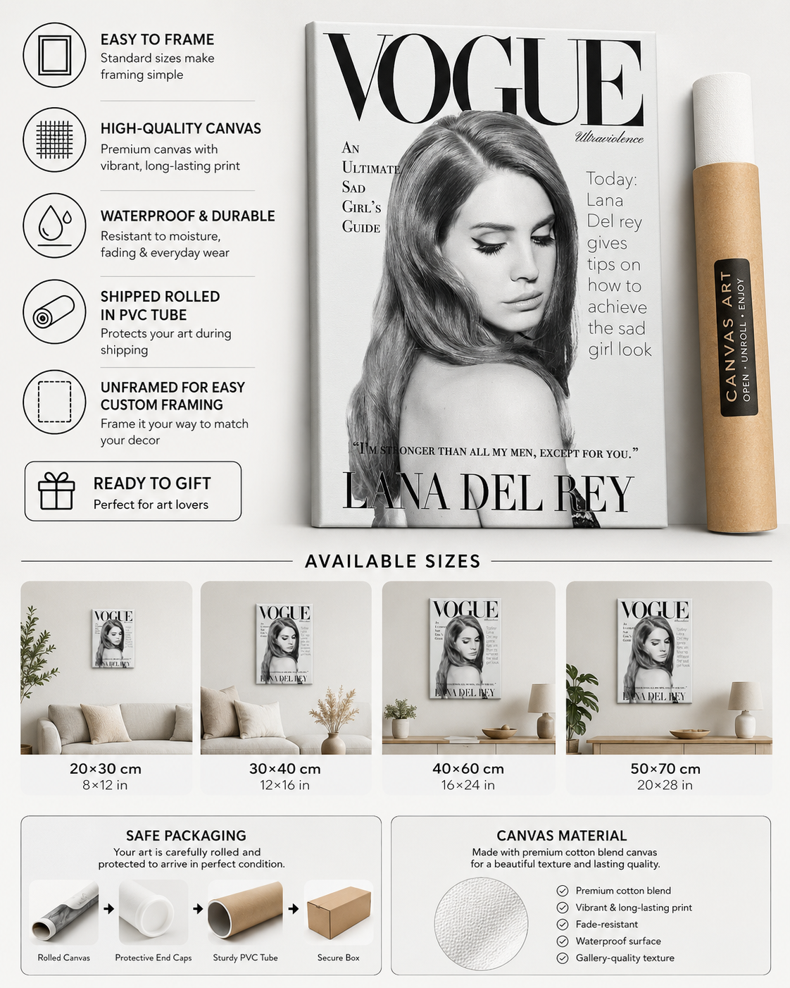 Lana Del Rey Vogue Ultraviolence  | Vintage Magazine Cover  for Sad Girl Aesthetic Decor album cover poster print wall art decor
