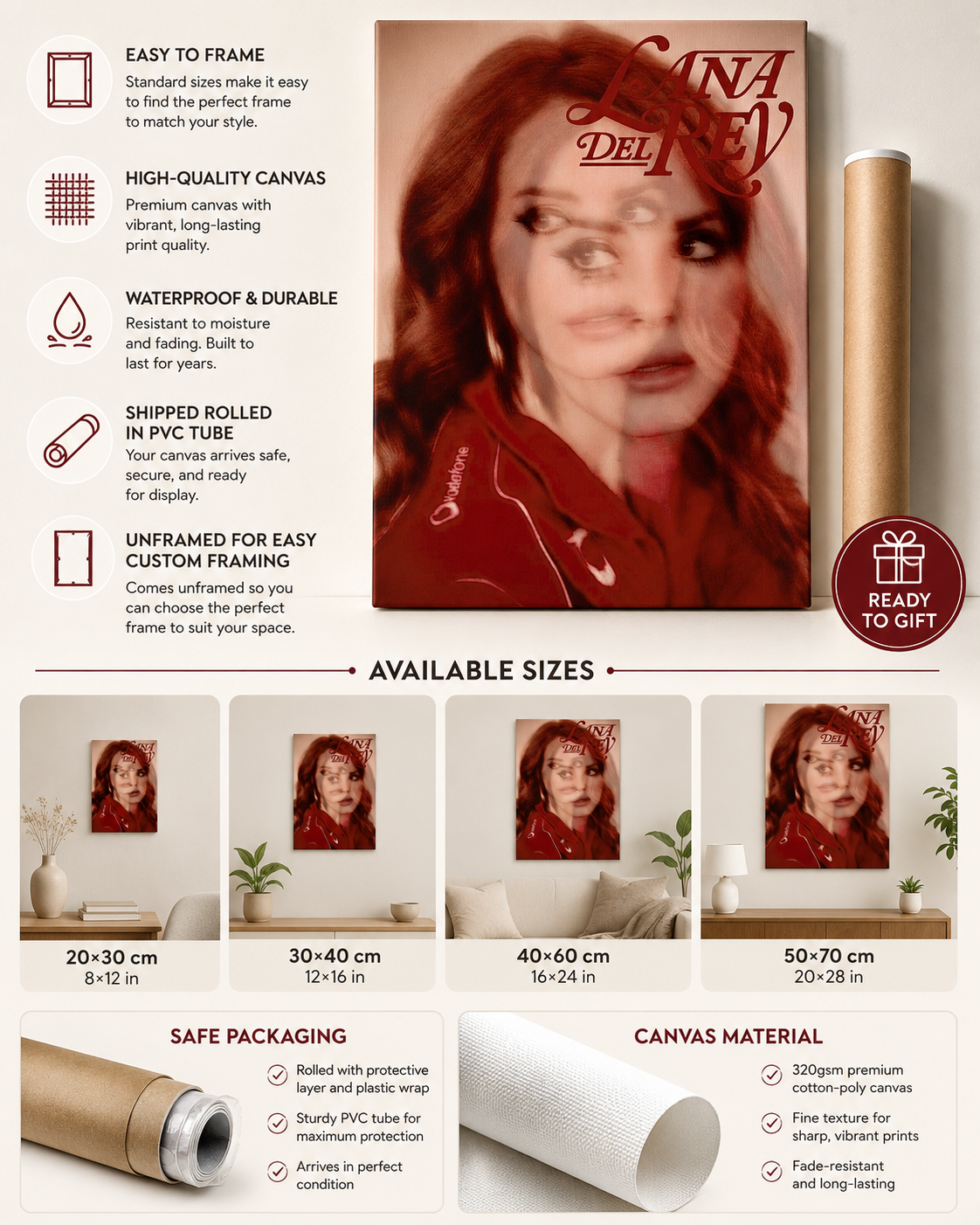 Lana Del Rey Red Double Exposure  | Retro Trippy Canvas  for Edgy Aesthetic Room Decor album cover poster print wall art decor