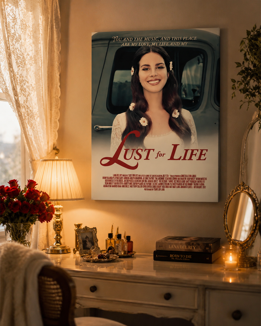 Lana Del Rey Lust For Life Wall Art | 2017   with Floral Accents for Music Fans album cover poster print wall art decor