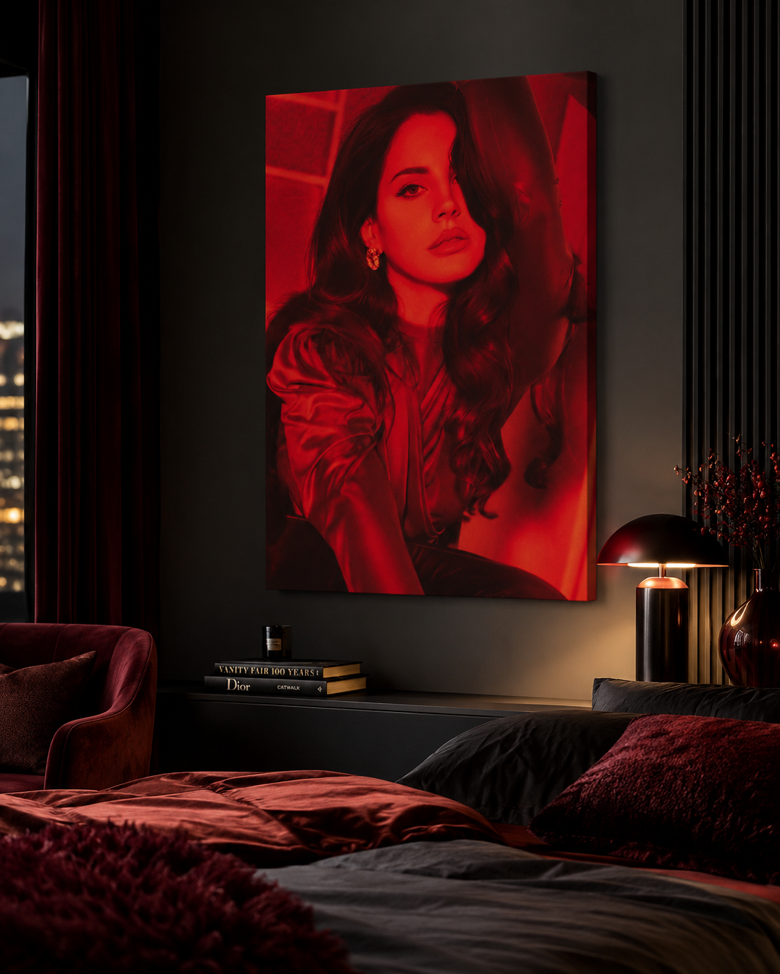 Lana Del Rey Red Toned Portrait  | Moody Vintage Canvas  for Aesthetic Bedroom Decor album cover poster print wall art decor