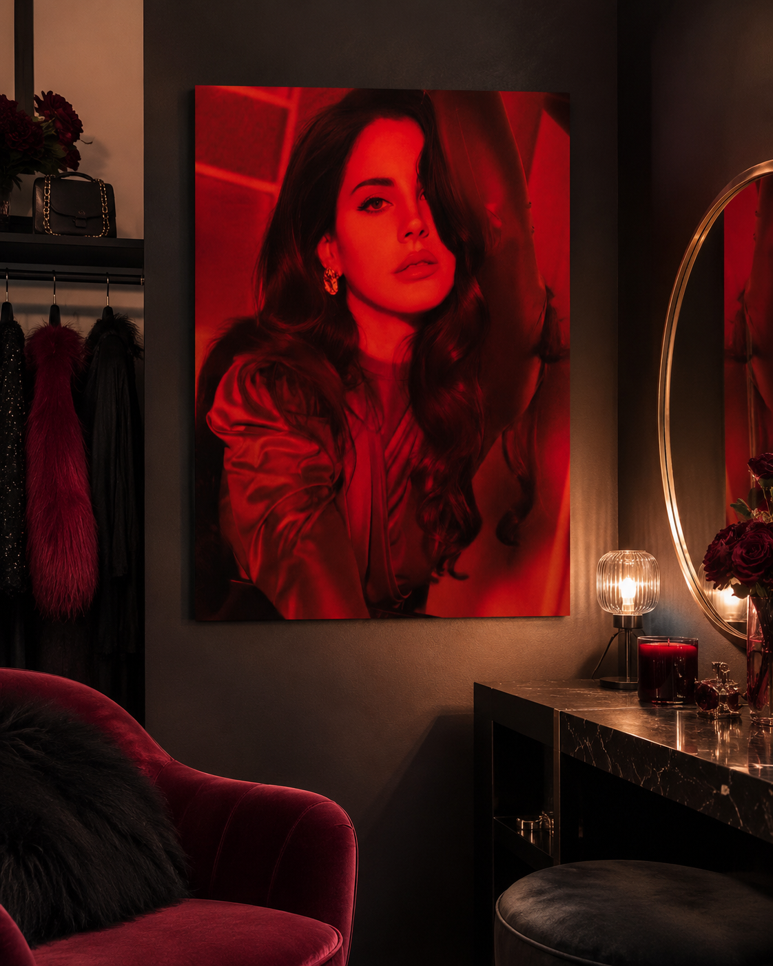 Lana Del Rey Red Toned Portrait  | Moody Vintage Canvas  for Aesthetic Bedroom Decor album cover poster print wall art decor