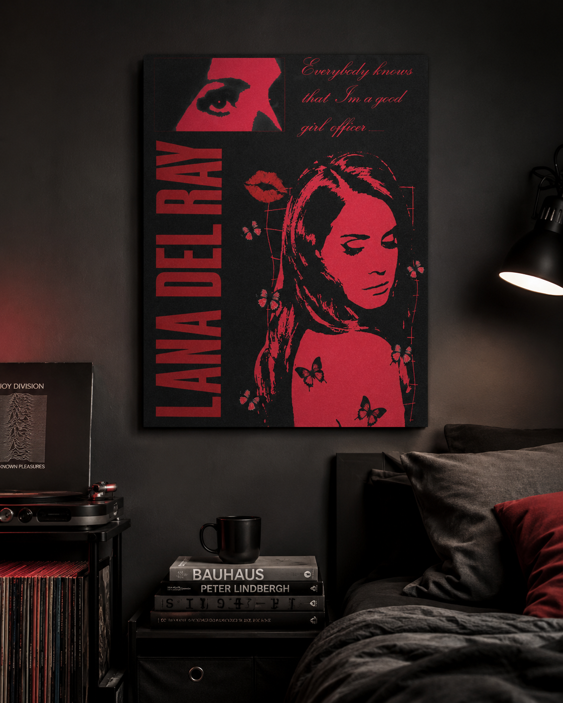 Lana Del Rey Red Butterfly Stencil  | Punk Rock Canvas  for Edgy Room Decor album cover poster print wall art decor