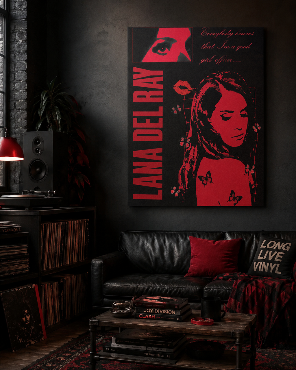 Lana Del Rey Red Butterfly Stencil Wall Art | Punk Rock Canvas  for Edgy Room Decor album cover poster print wall art decor