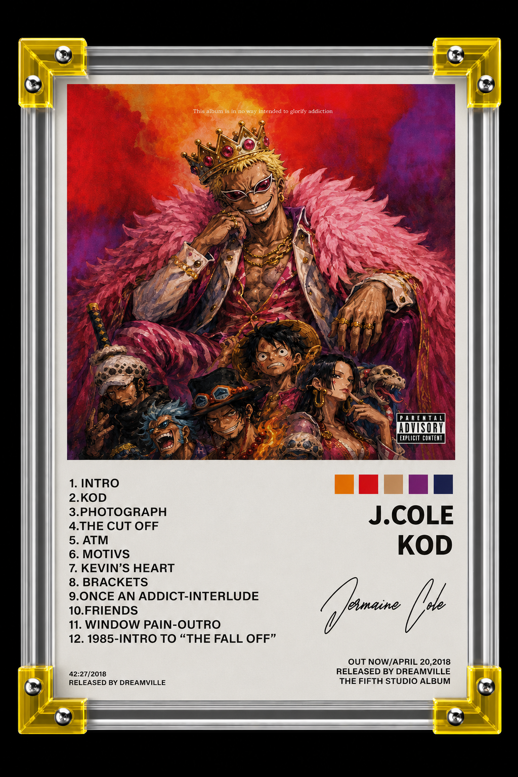 J. Cole KOD x One Piece Anime Album Cover  album cover poster print wall art decor