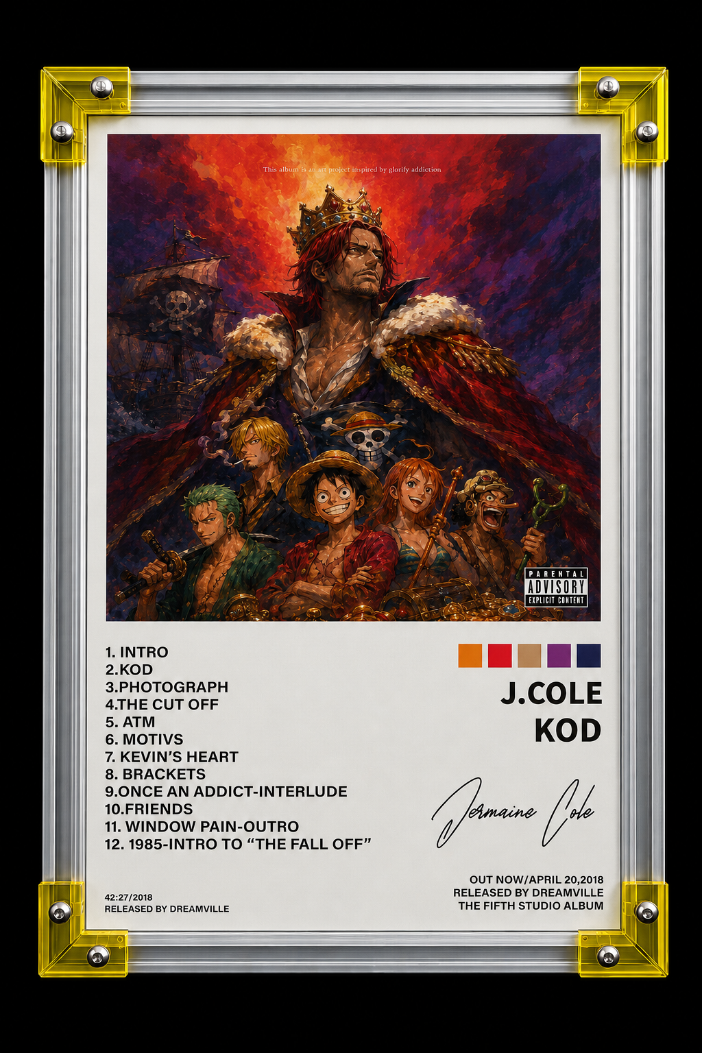 J. Cole KOD x One Piece Shanks Anime  Cover album cover poster print wall art decor