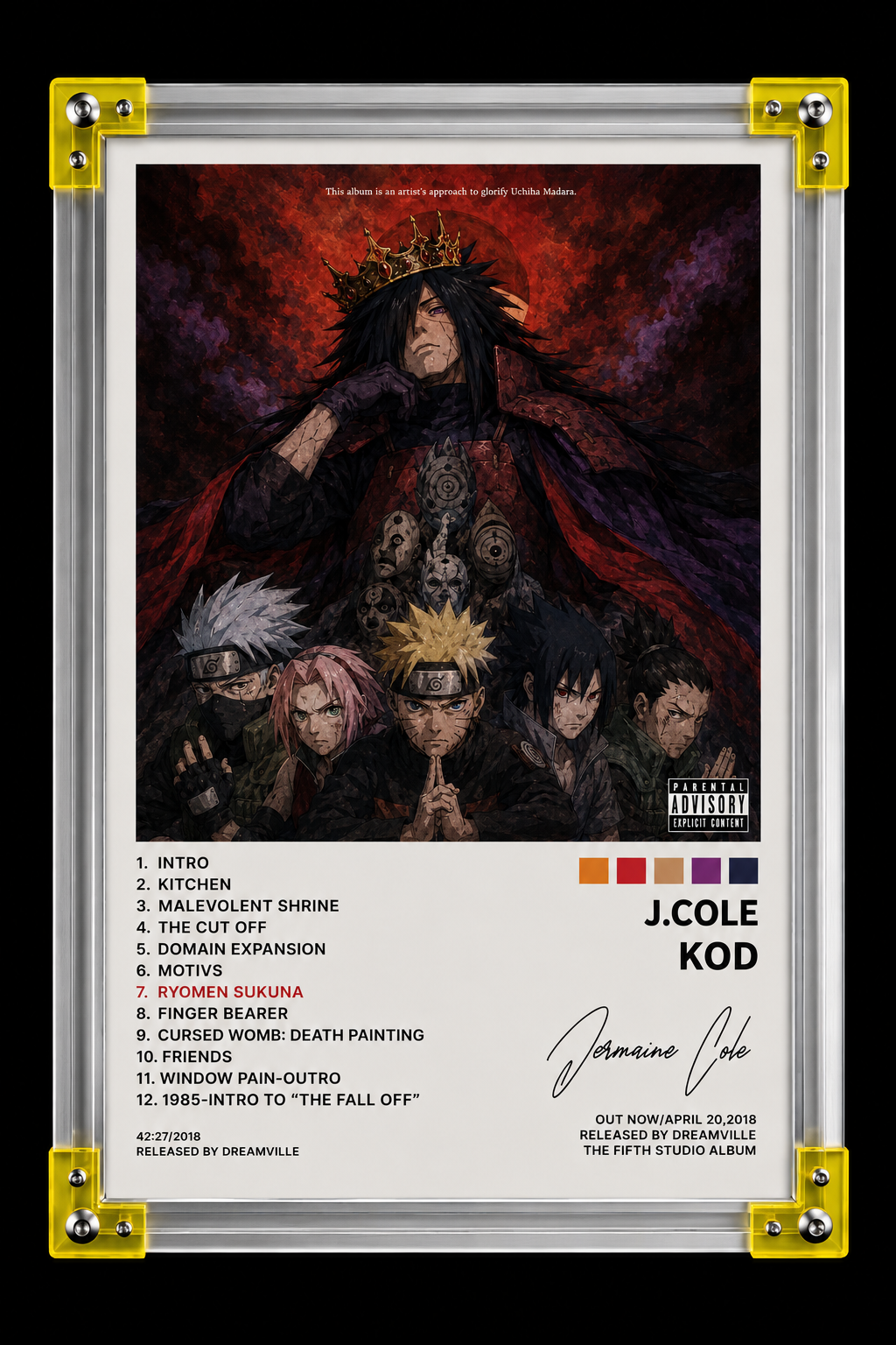 J. Cole KOD x Naruto Anime Album Cover  album cover poster print wall art decor