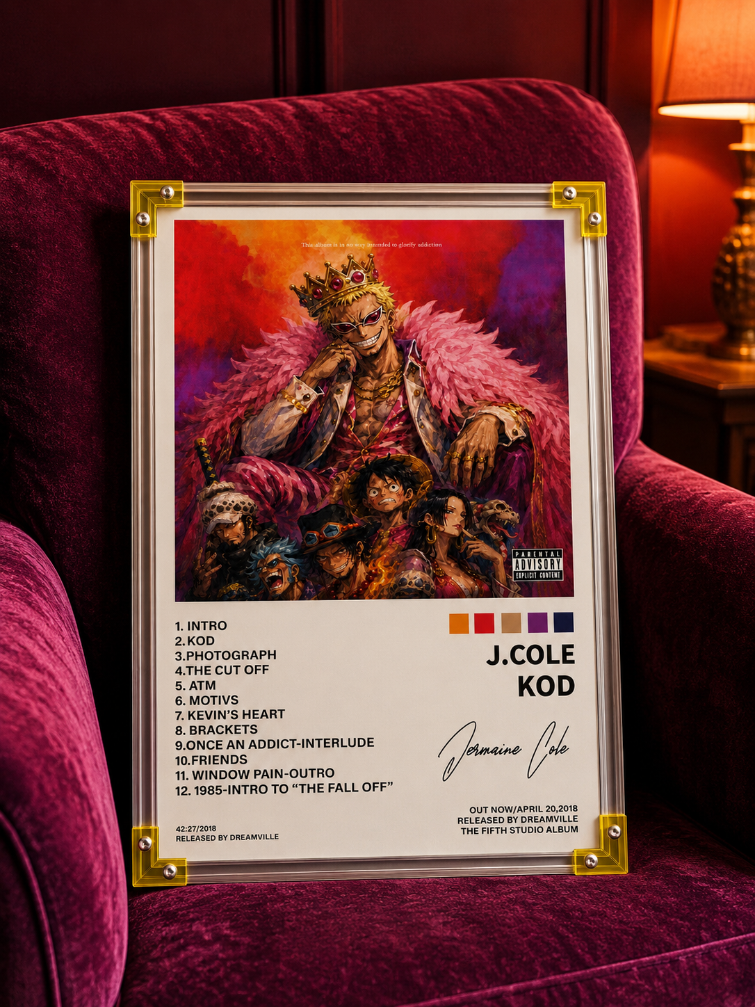 J. Cole KOD x One Piece Anime Album Cover  album cover poster print wall art decor