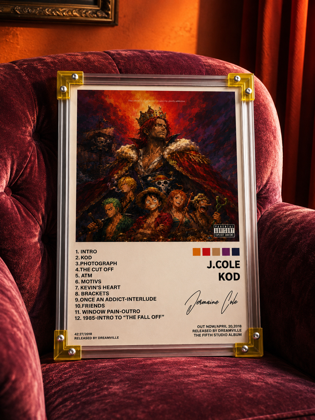J. Cole KOD x One Piece Shanks Anime  Cover album cover poster print wall art decor