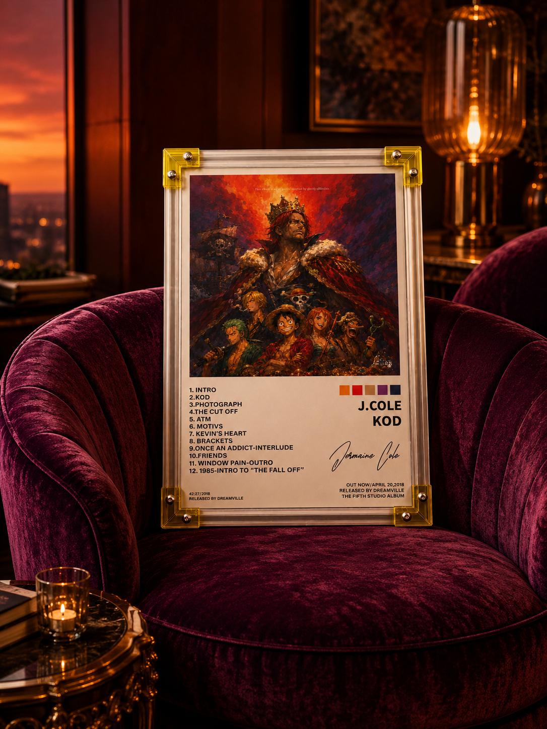 J. Cole KOD x One Piece Shanks Anime Album Cover  album cover poster print wall art decor