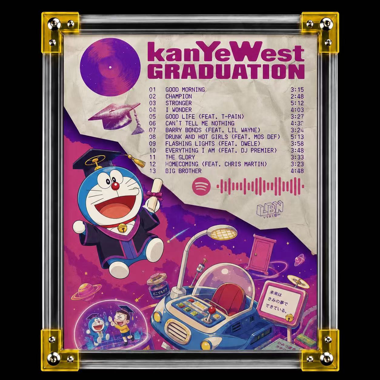 Kanye West Graduation Doraemon Inspired Tracklist | Unframed Bedroom album cover poster print wall art decor