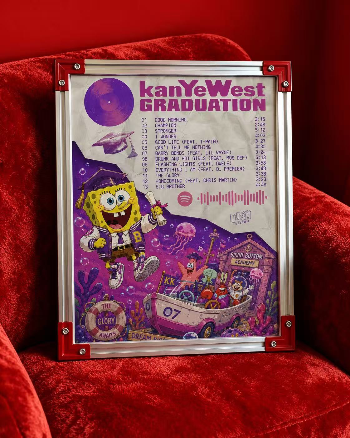 Kanye West Graduation SpongeBob Inspired Tracklist | Unframed Bedroom album cover poster print wall art decor