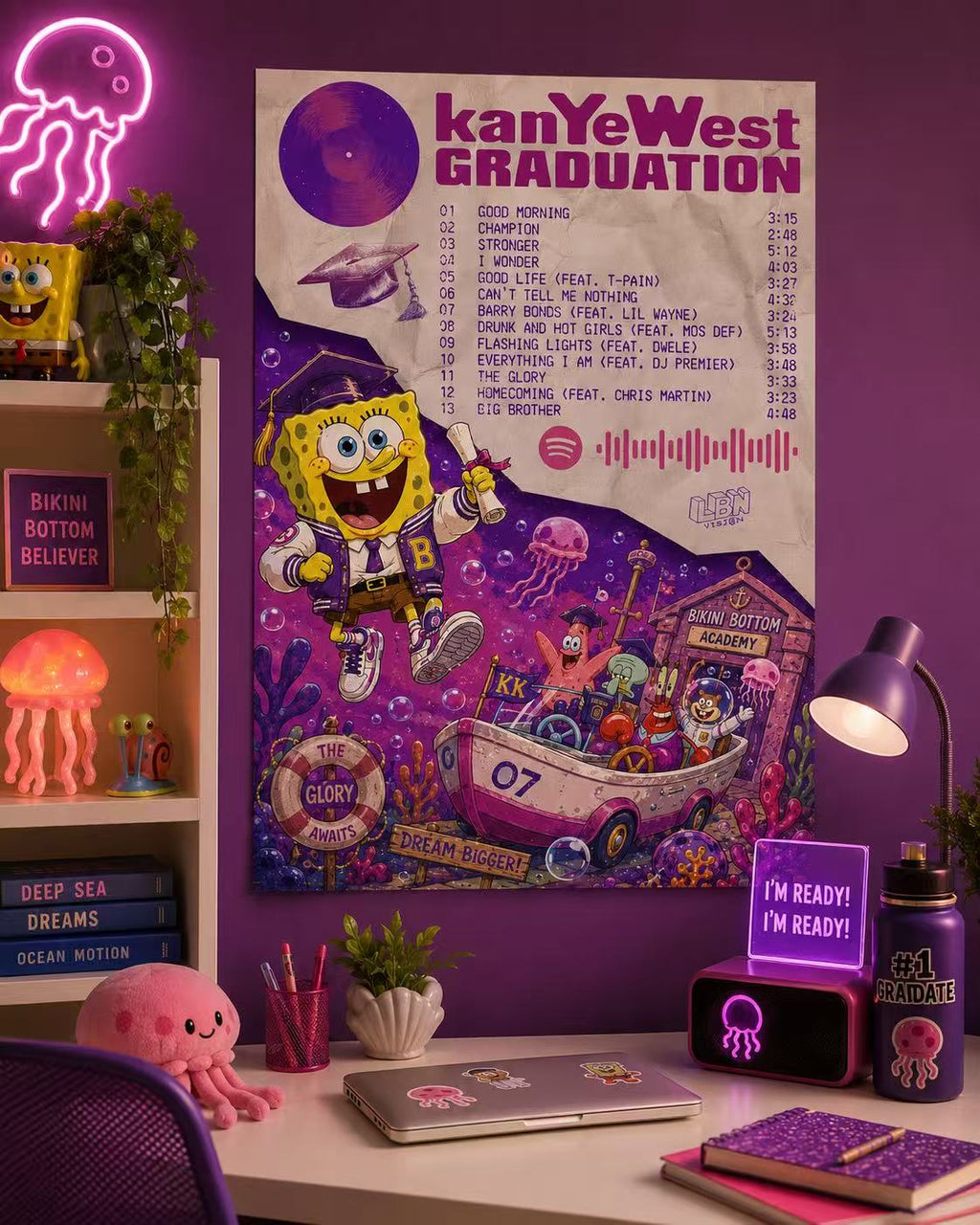 Kanye West Graduation SpongeBob Inspired Tracklist  | Unframed Bedroom Wall Art album cover poster print wall art decor