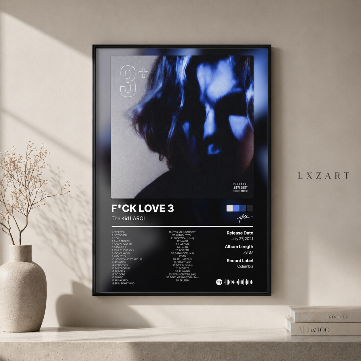 The Kid LAROI F*CK LOVE 3 Tracklist Poster | Unframed Bedroom Wall Art