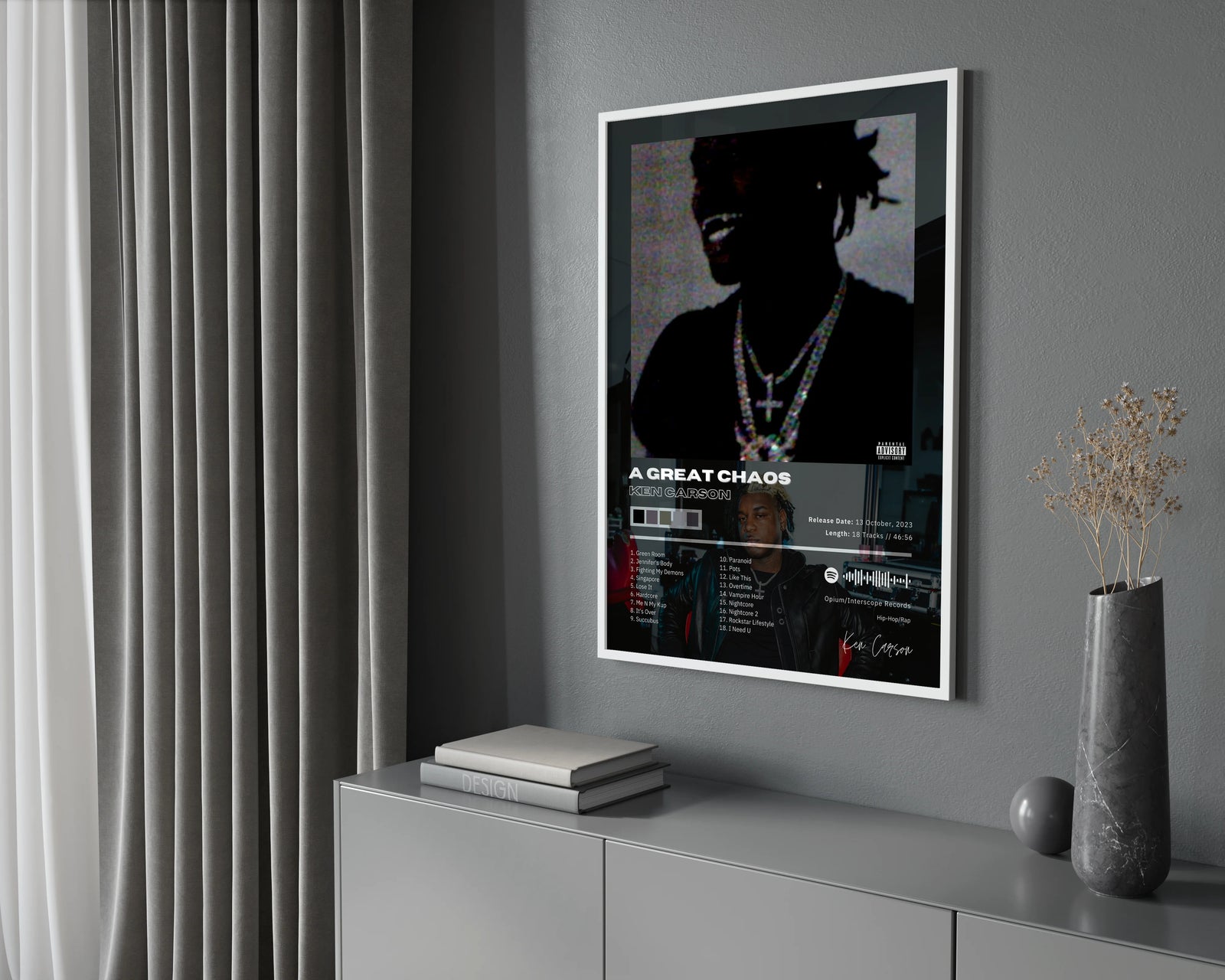 Ken Carson A Great Chaos Tracklist | Unframed Bedroom album cover poster print wall art decor