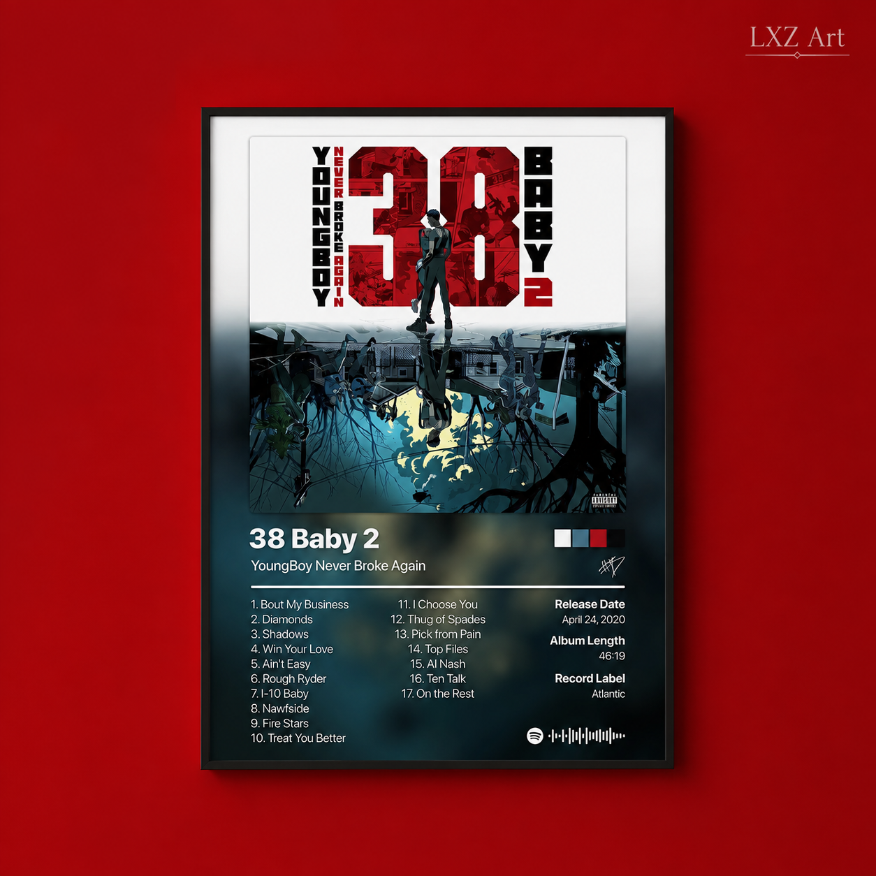 YoungBoy Never Broke Again 38 Baby 2 Tracklist Poster | Unframed Bedroom Wall Art