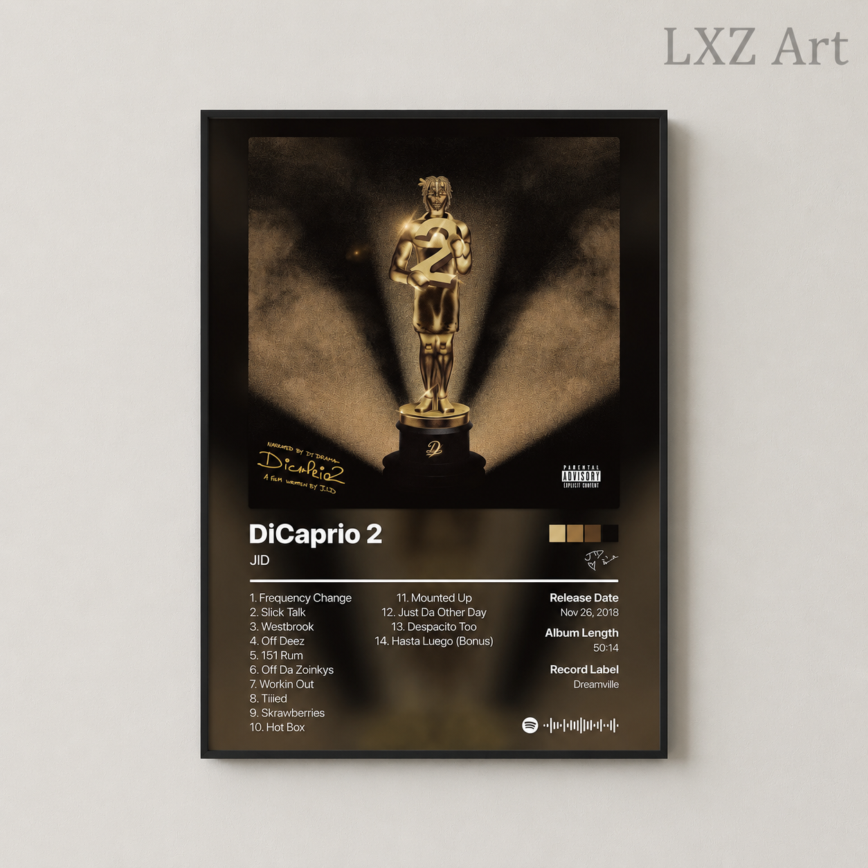 JID DiCaprio 2 Tracklist Poster | Unframed Bedroom Wall Art