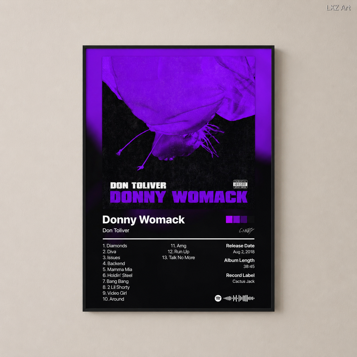 Don Toliver Donny Womack Tracklist Poster | Unframed Bedroom Wall Art