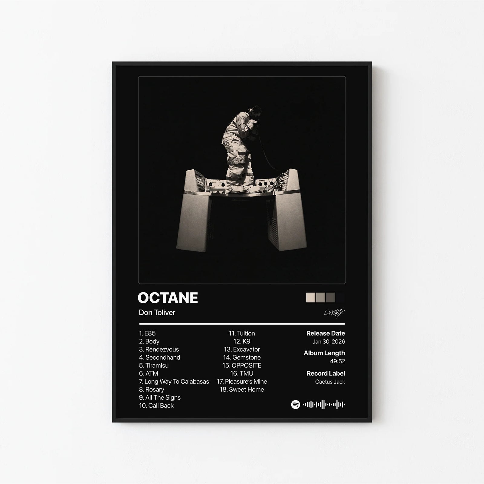 Don Toliver Octane Tracklist | Unframed Bedroom album cover poster print wall art decor