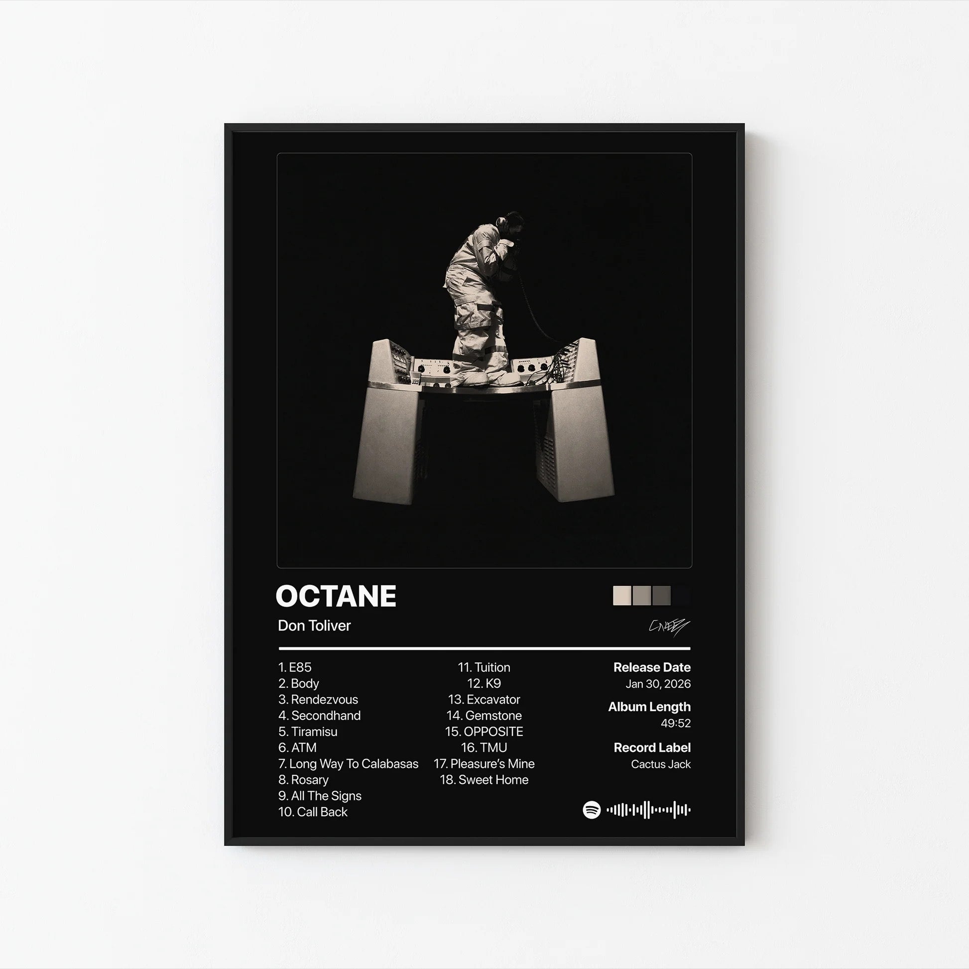 Don Toliver Octane 트랙리스트 포스터 | 프레임 없는 침실 벽 장식