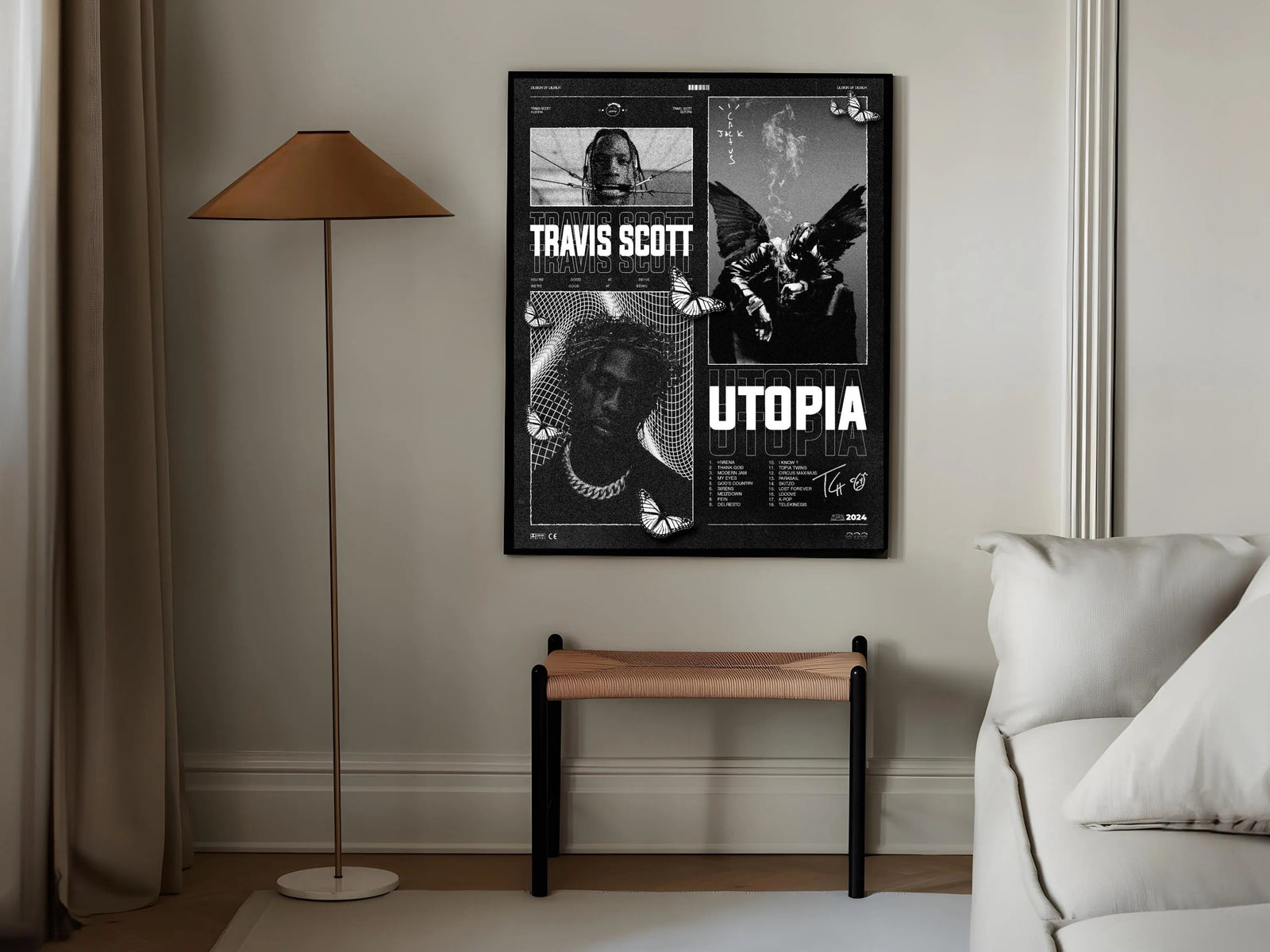 Travis Scott Utopia Tracklist  Black White Edition album cover poster print wall art decor