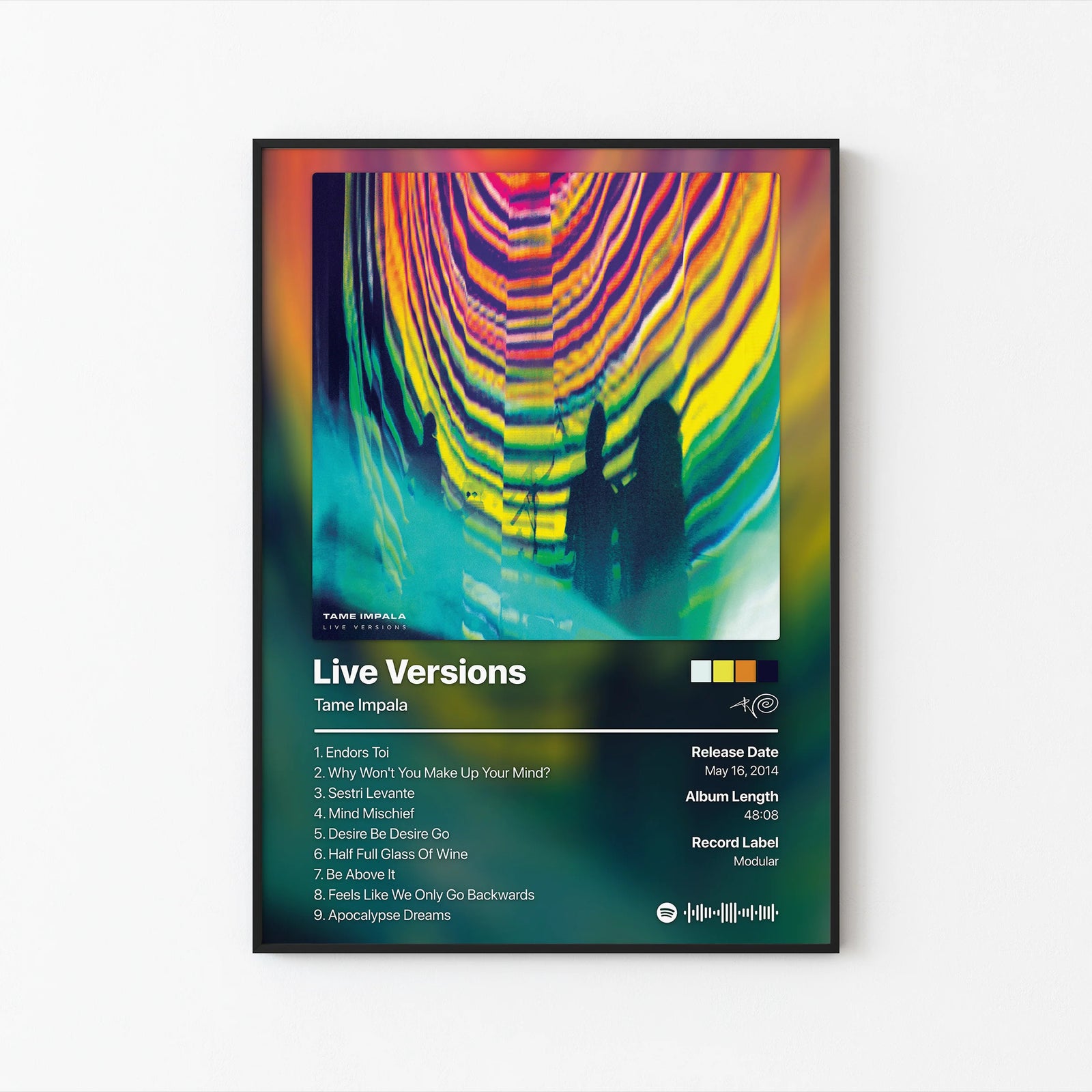 Tame Impala Live Versions Tracklist | Unframed Bedroom album cover poster print wall art decor