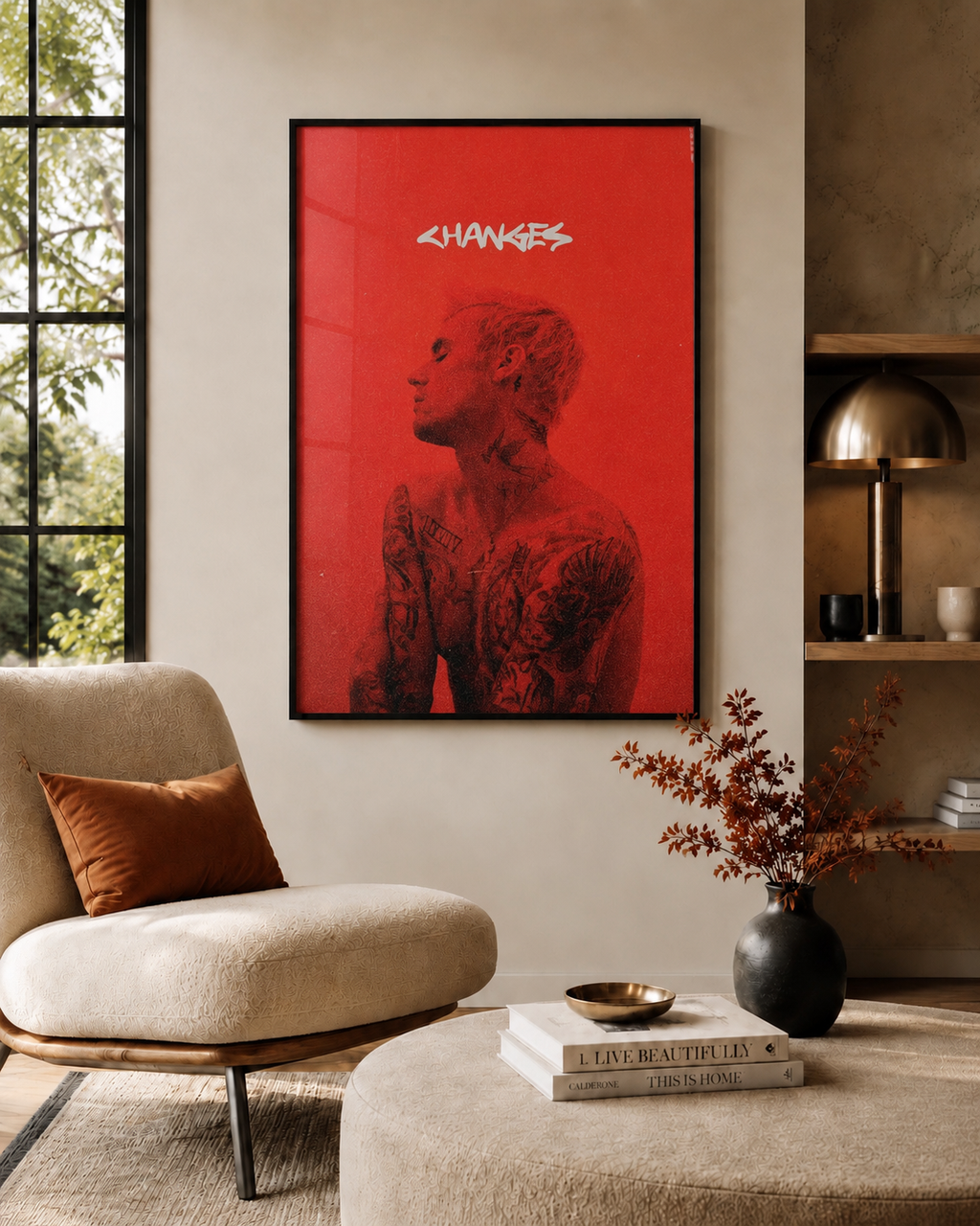 Justin Bieber Changes Red   | Waterproof Non-Woven Fabric Wall Art Print album cover poster print wall art decor