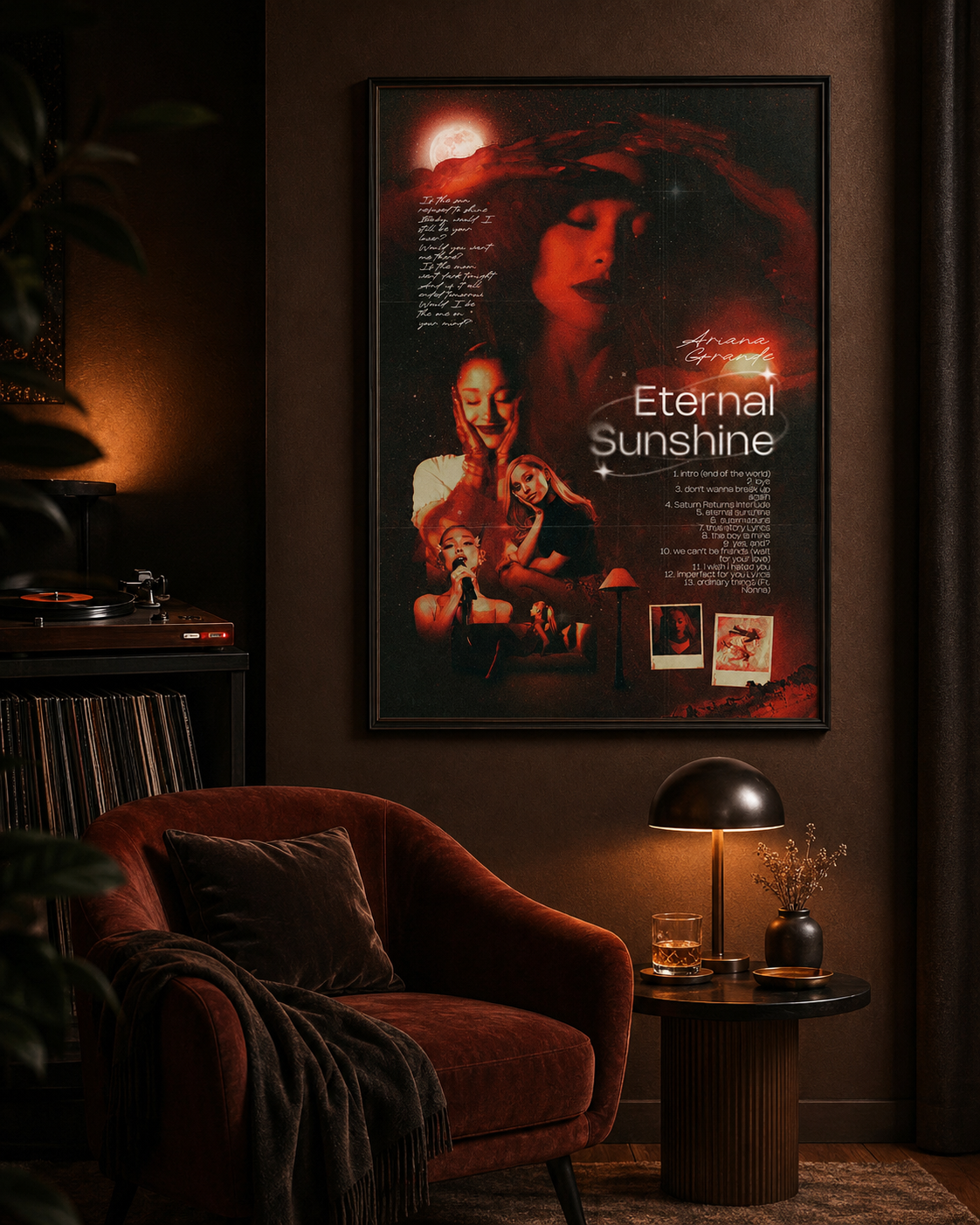 Ariana Grande Eternal Sunshine Red Aesthetic Collage  | Tracklist Lyric Art Print | Vintage Music Wall Decor for Fans album cover poster print wall art decor