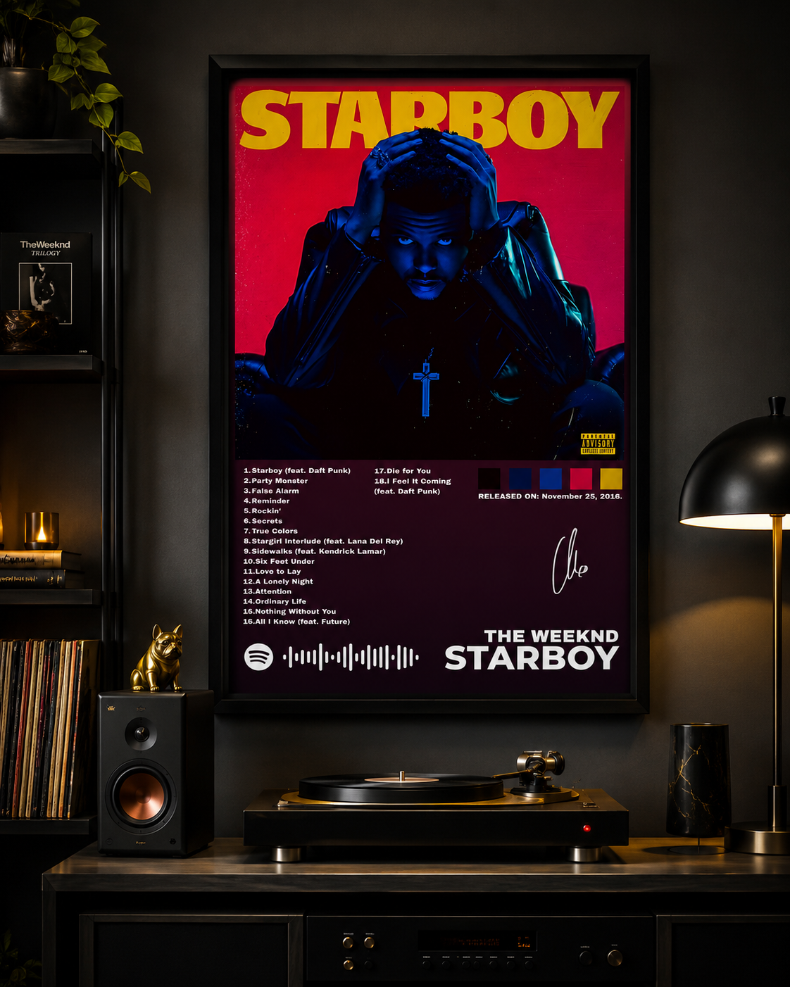 The Weeknd Starboy Tracklist  - Premium Canvas , Music  Decor album cover poster print wall art decor