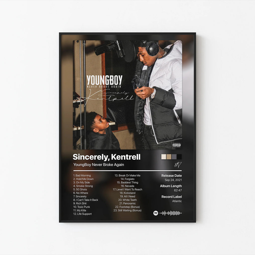 YoungBoy Never Broke Again Sincerely, Kentrell Tracklist  | Unframed Bedroom Wall Art album cover poster print wall art decor