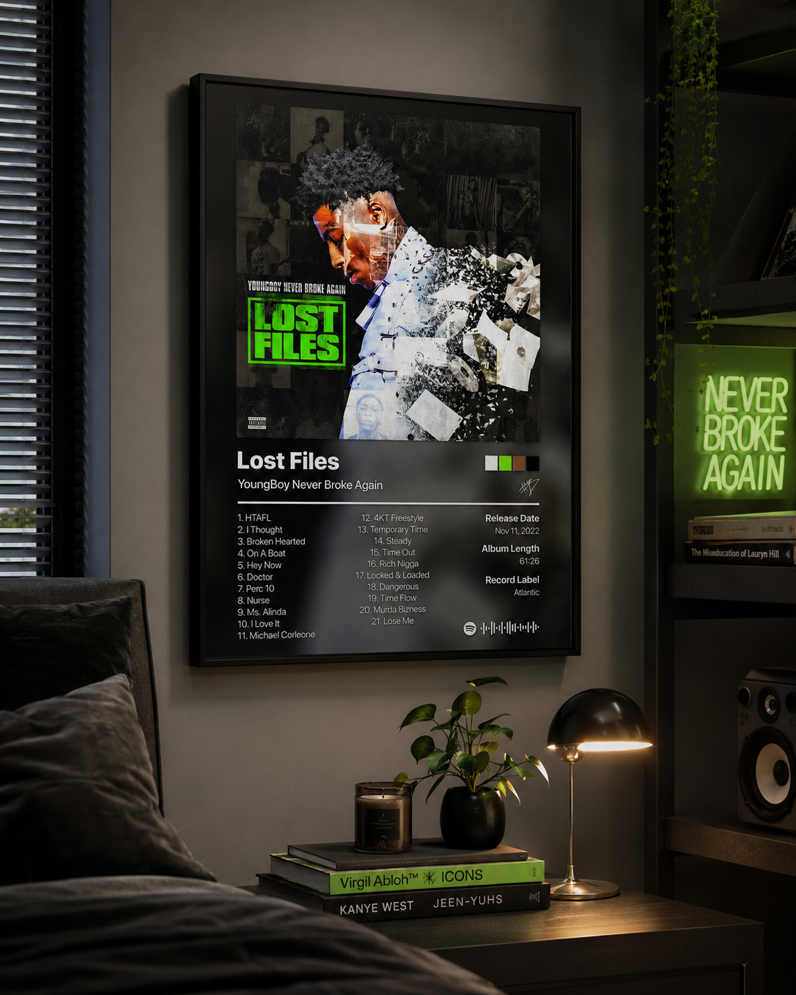 YoungBoy Never Broke Again Lost Files Tracklist Poster | Unframed Bedroom Wall Art