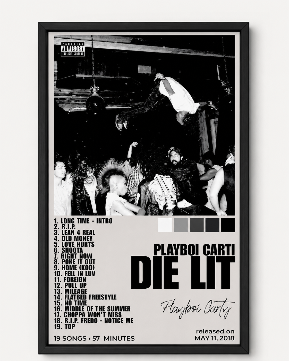 Постер с трек-листом Playboi Carti Die Lit | Настенный декор для спальни без рамки