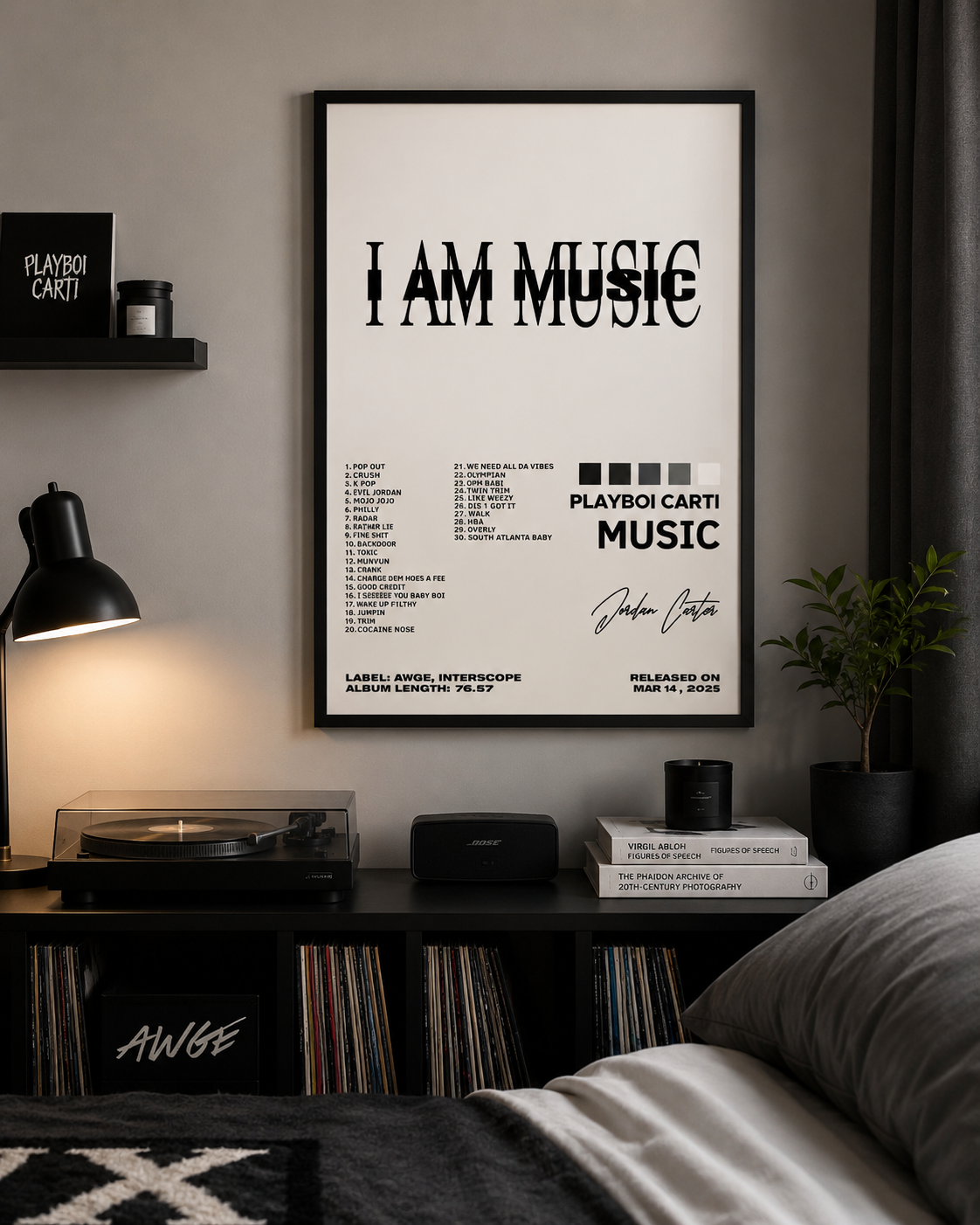 Playboi Carti I AM MUSIC Tracklist | Unframed Bedroom album cover poster print wall art decor