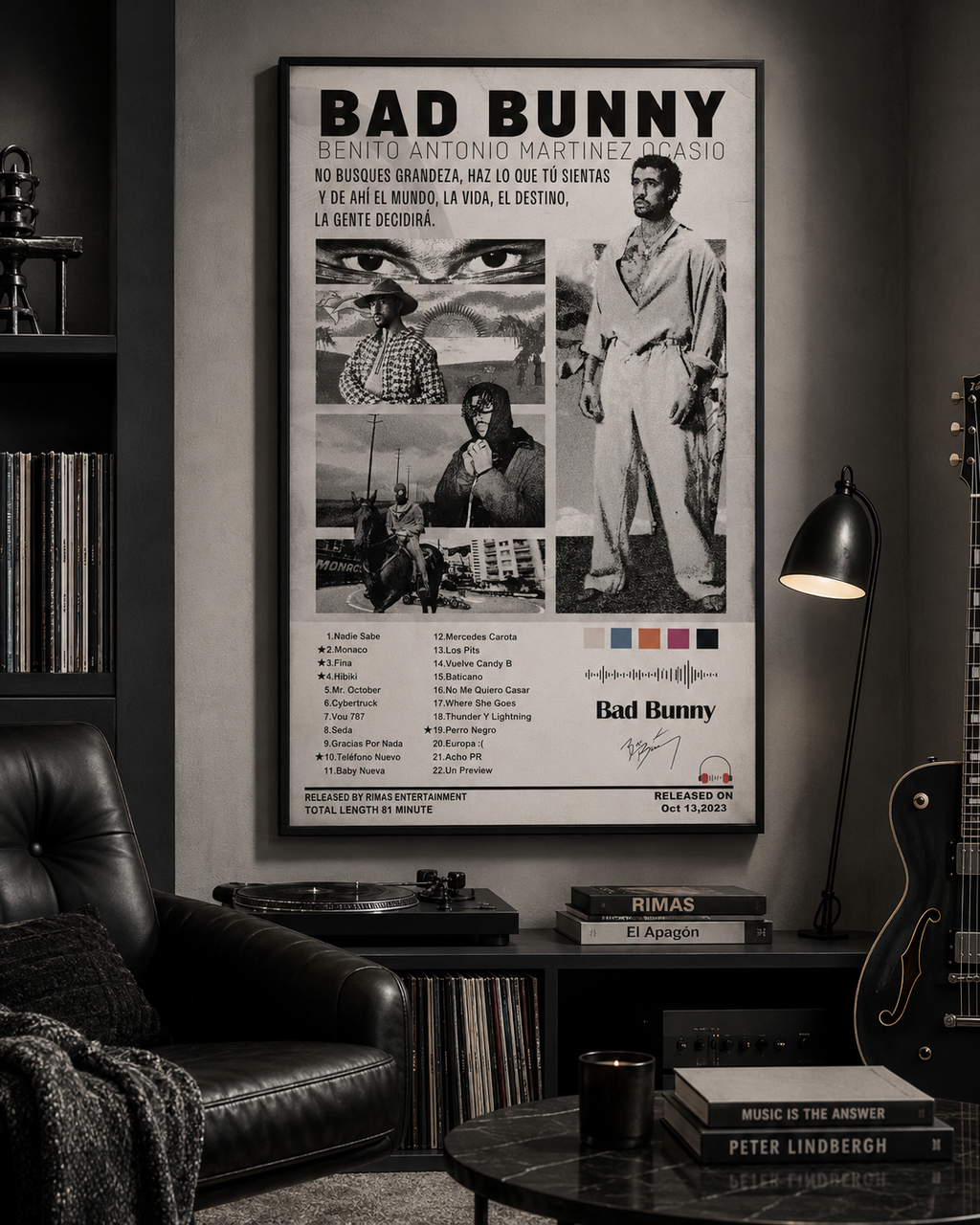 Bad Bunny Black and White Collage  | Unframed Bedroom Wall Art album cover poster print wall art decor