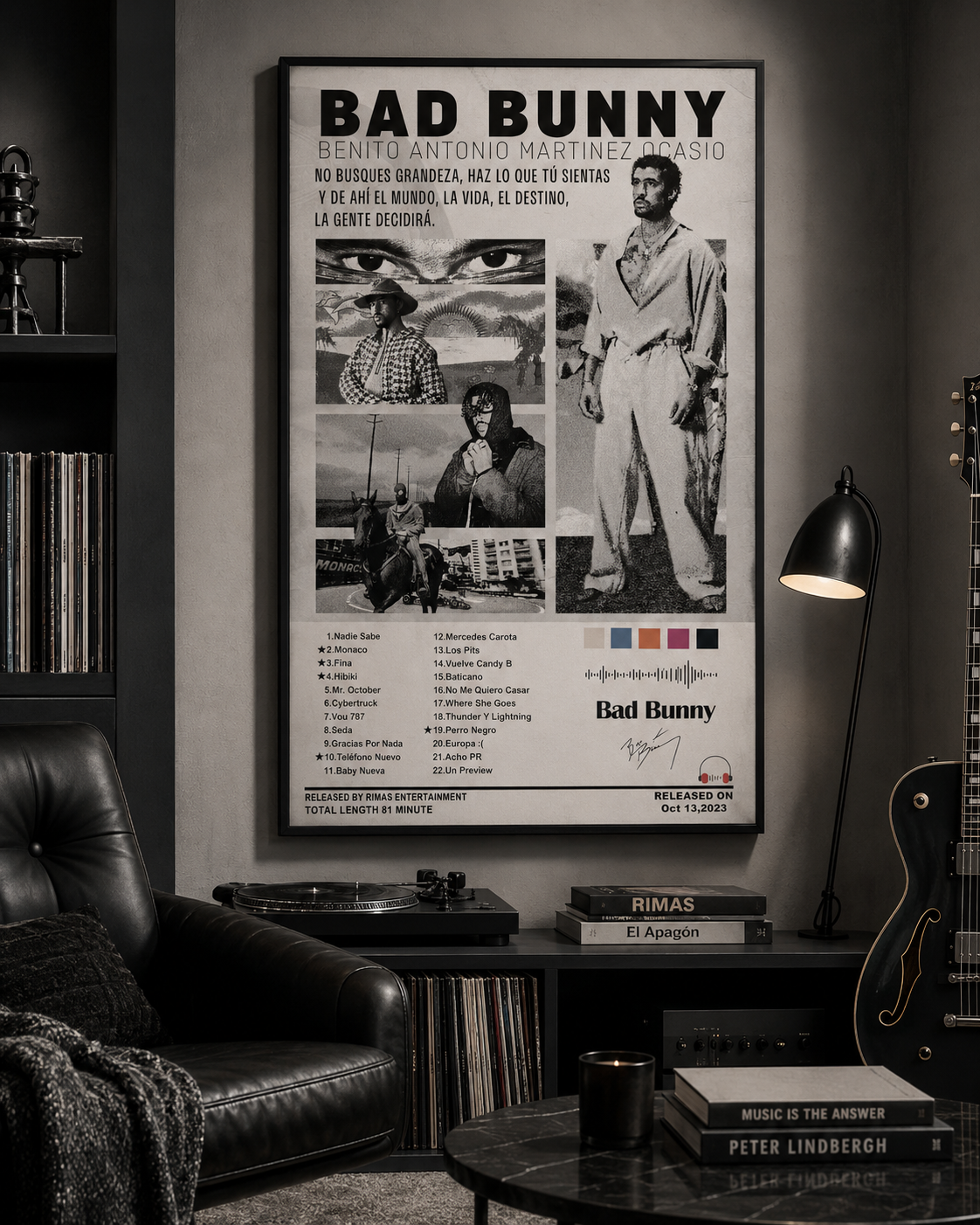 Bad Bunny Black and White Collage | Unframed Bedroom album cover poster print wall art decor