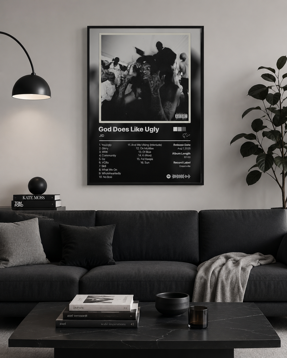 JID God Does Like Ugly Black & White Tracklist Poster | Unframed Bedroom Wall Art