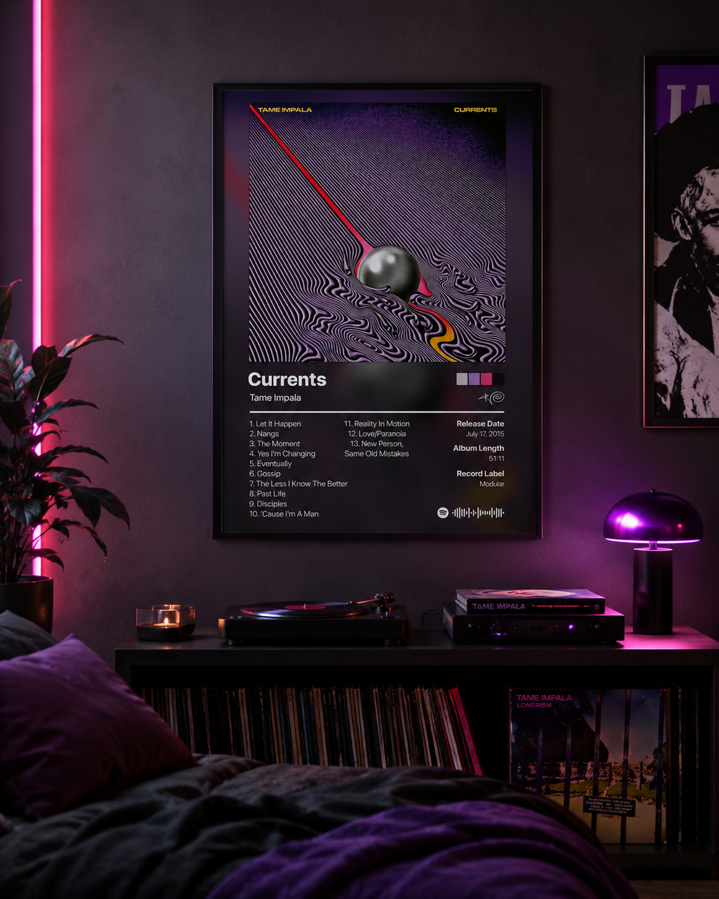 Tame Impala Currents Tracklist  | Unframed Bedroom Wall Art album cover poster print wall art decor