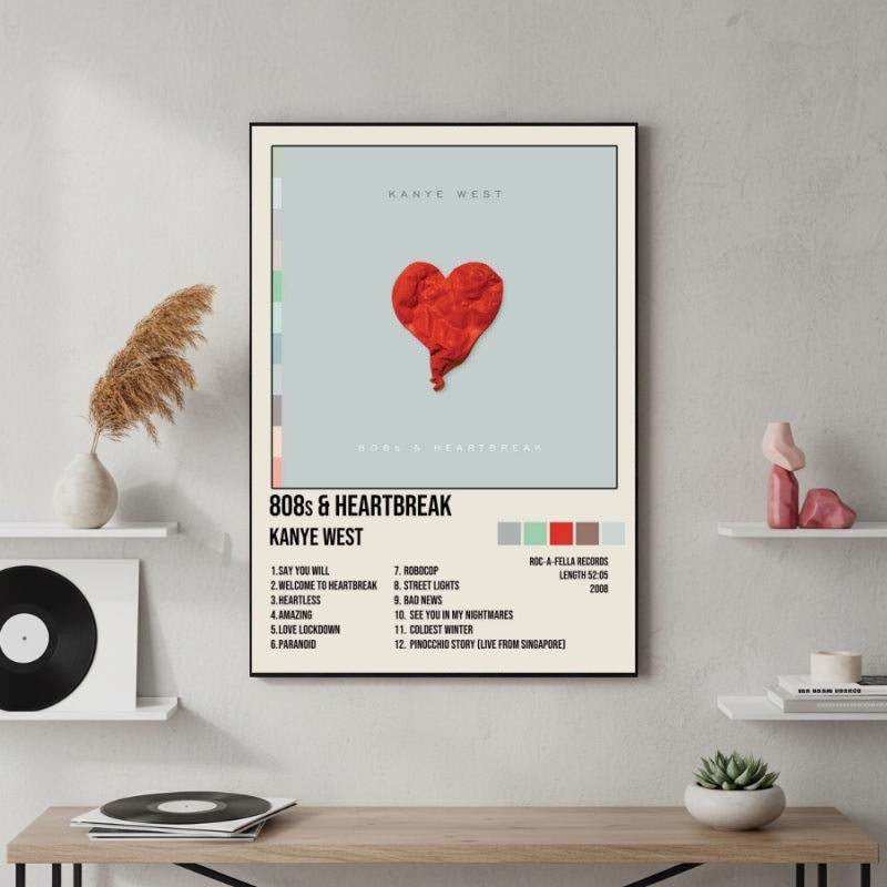 Kanye West 808s & Heartbreak Tracklist album cover poster print wall art decor