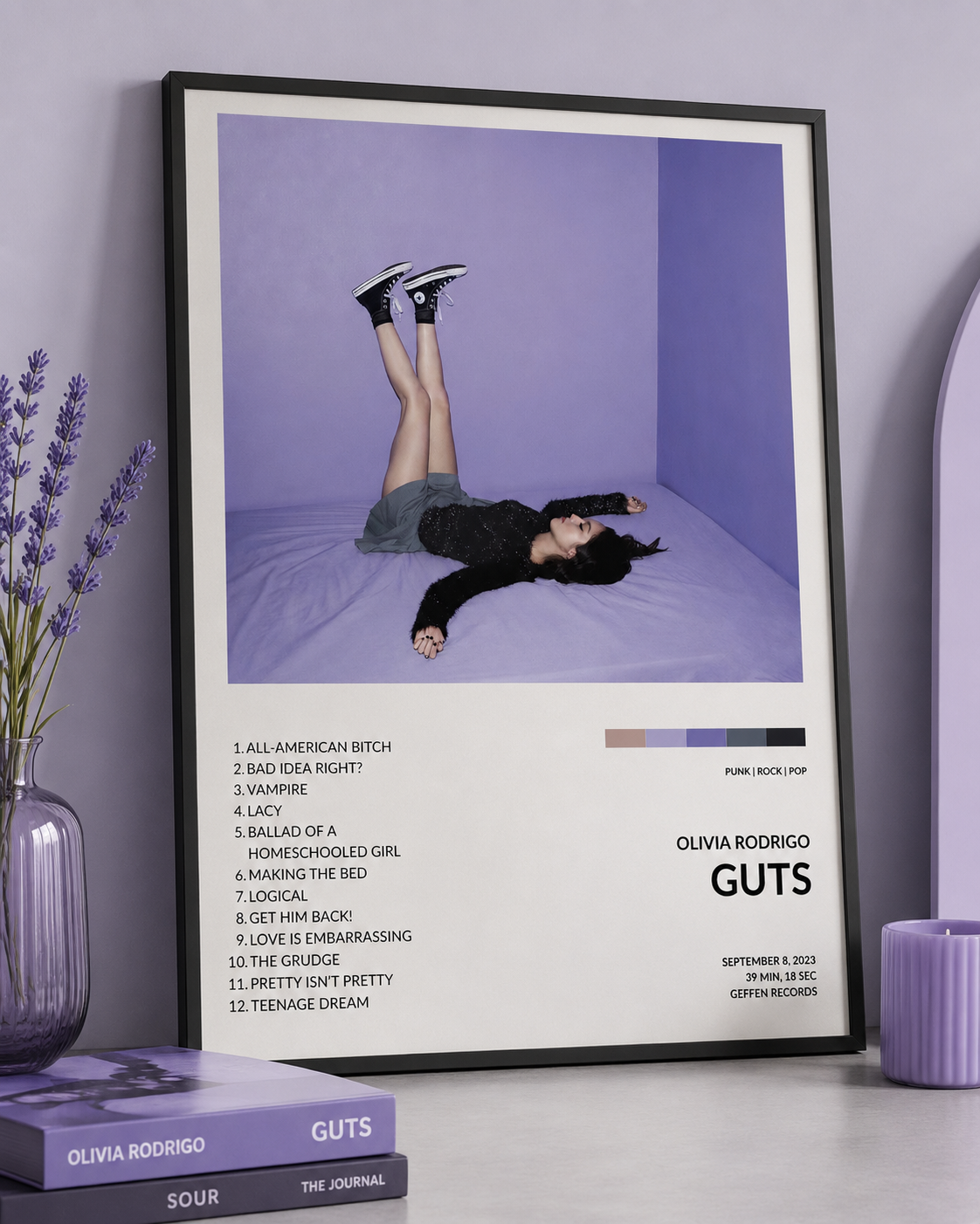 Olivia Rodrigo GUTS Tracklist | Unframed Bedroom album cover poster print wall art decor