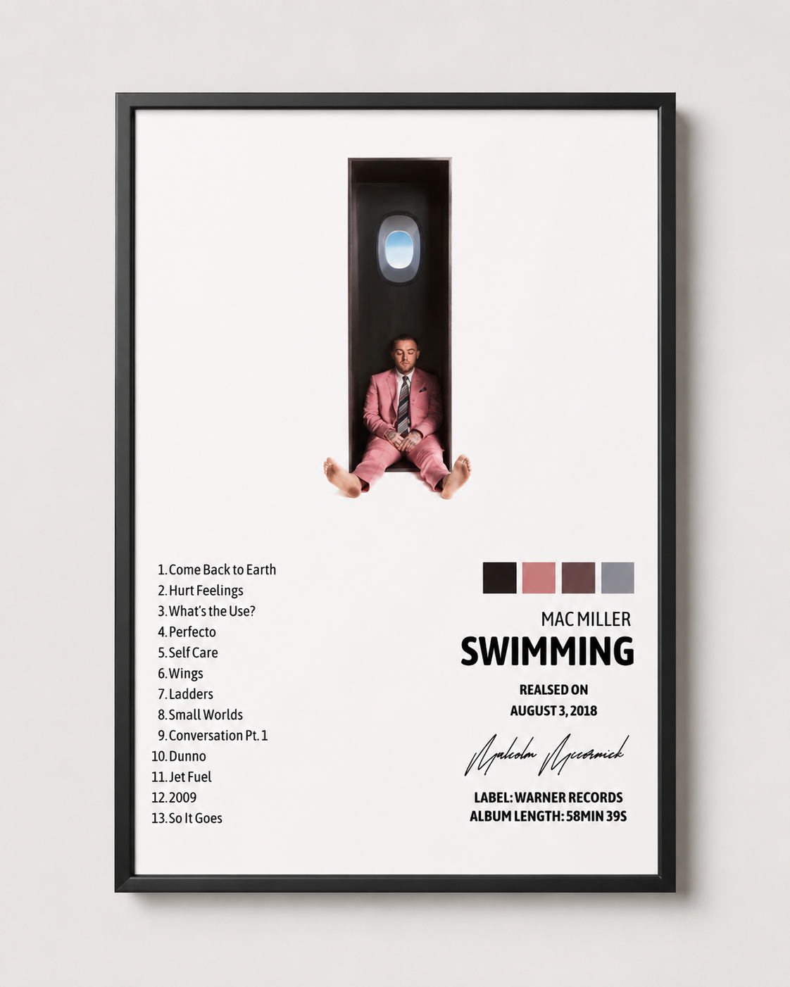 Постер с треклистом альбома Mac Miller «Swimming» | Настенный декор для спальни без рамы