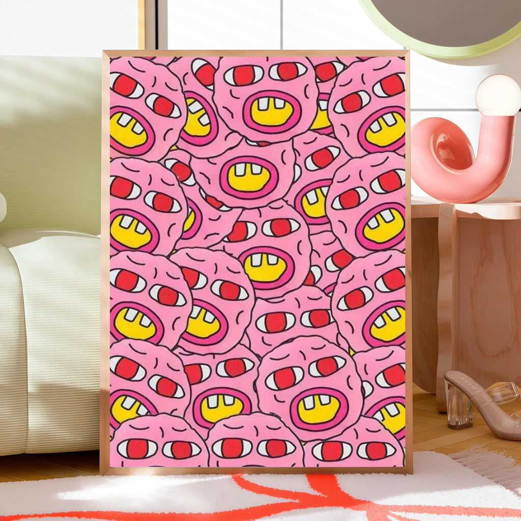 Tyler, The Creator Pink Cartoon Face All-Over Pattern album cover poster print wall art decor