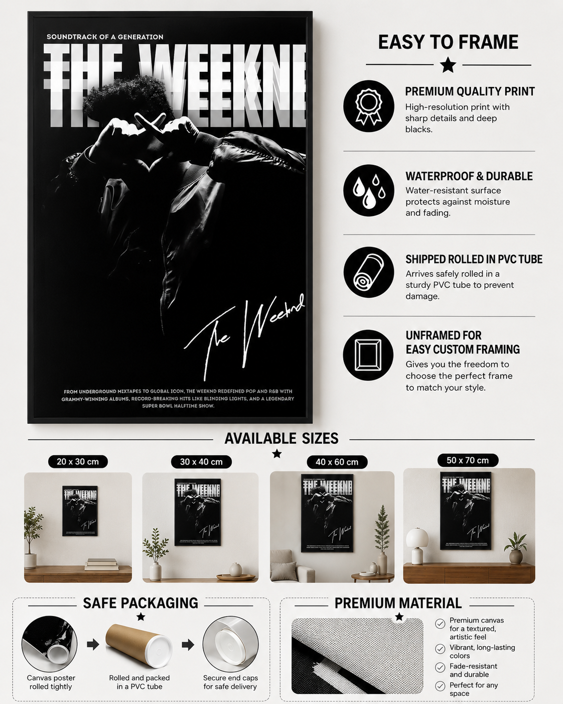 The Weeknd Signature  - Premium Canvas , Music Fan Decor album cover poster print wall art decor