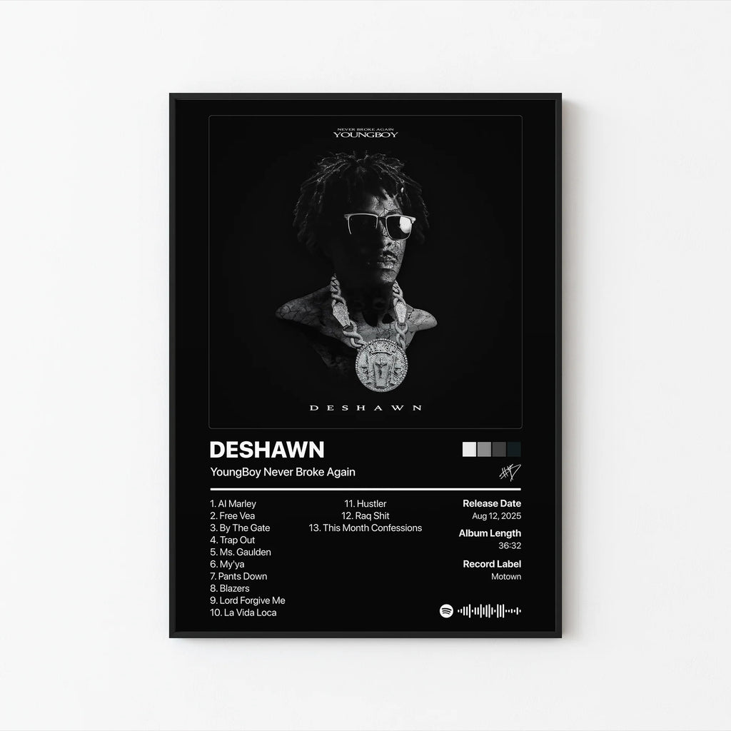 YoungBoy Never Broke Again DESHAWN Tracklist  | Unframed Bedroom Wall Art album cover poster print wall art decor