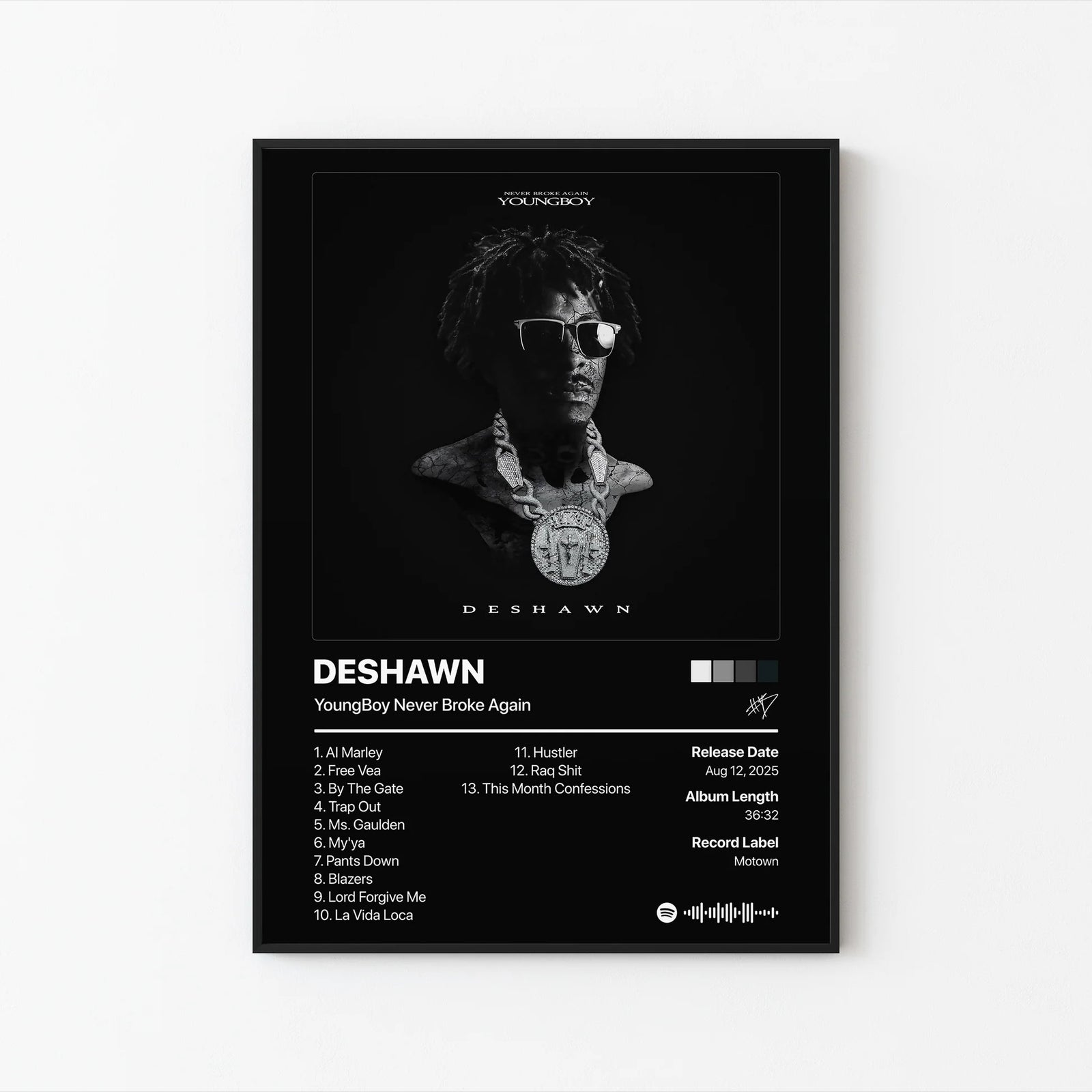YoungBoy Never Broke Again DESHAWN Tracklist | Unframed Bedroom album cover poster print wall art decor