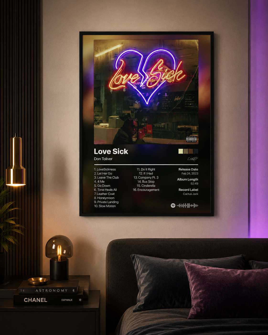 Don Toliver Love Sick Tracklist | Unframed Bedroom album cover poster print wall art decor
