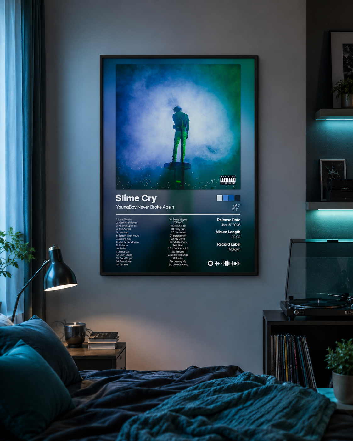YoungBoy Never Broke Again Slime Cry Tracklist Poster | Unframed Bedroom Wall Art