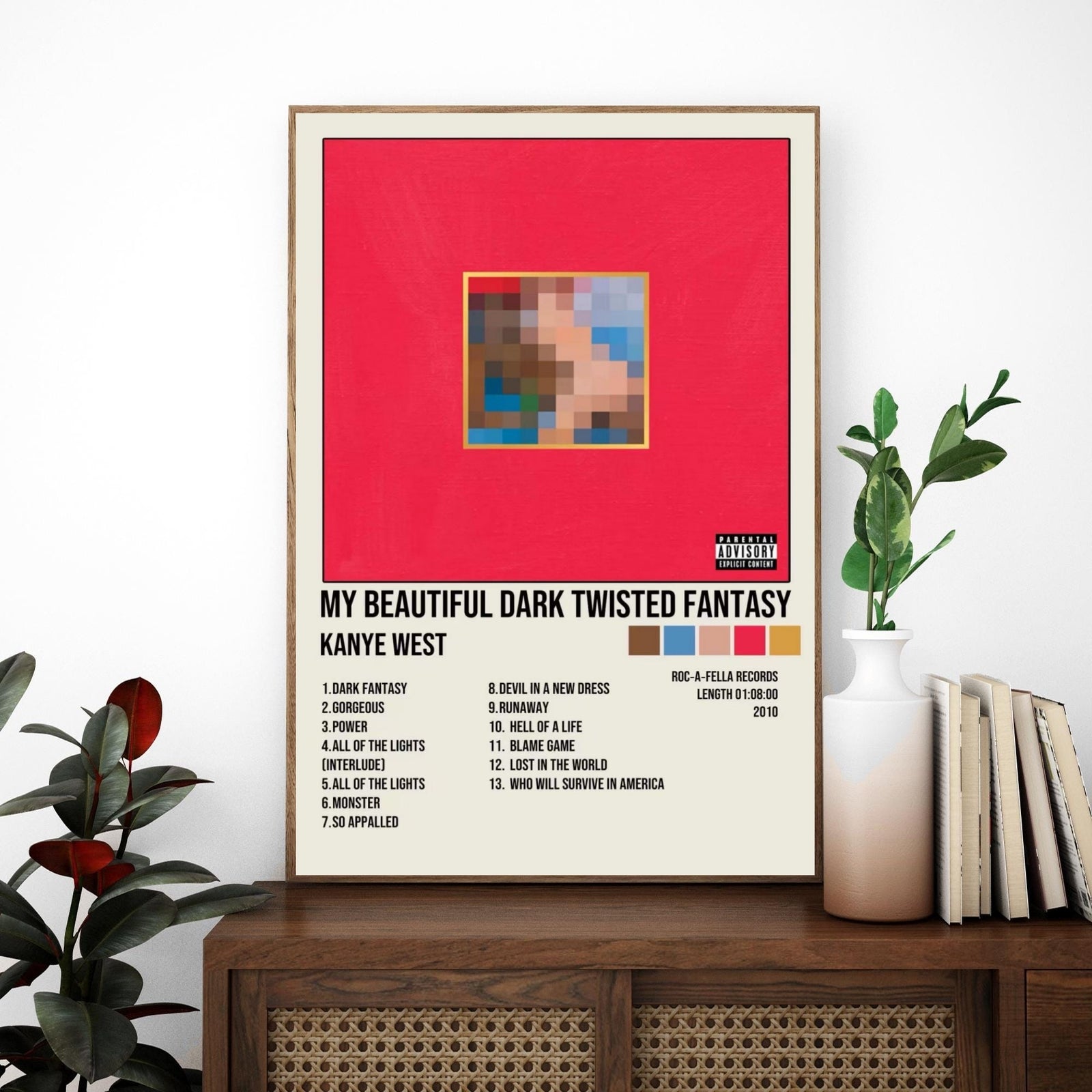 Kanye West My Beautiful Dark Twisted Fantasy Tracklist  Red Edition album cover poster print wall art decor