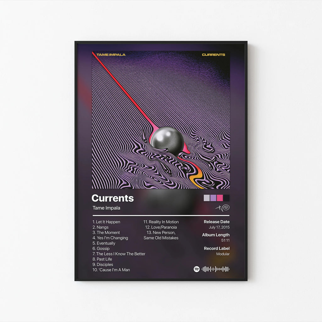 Tame Impala Currents Tracklist  | Unframed Bedroom Wall Art album cover poster print wall art decor