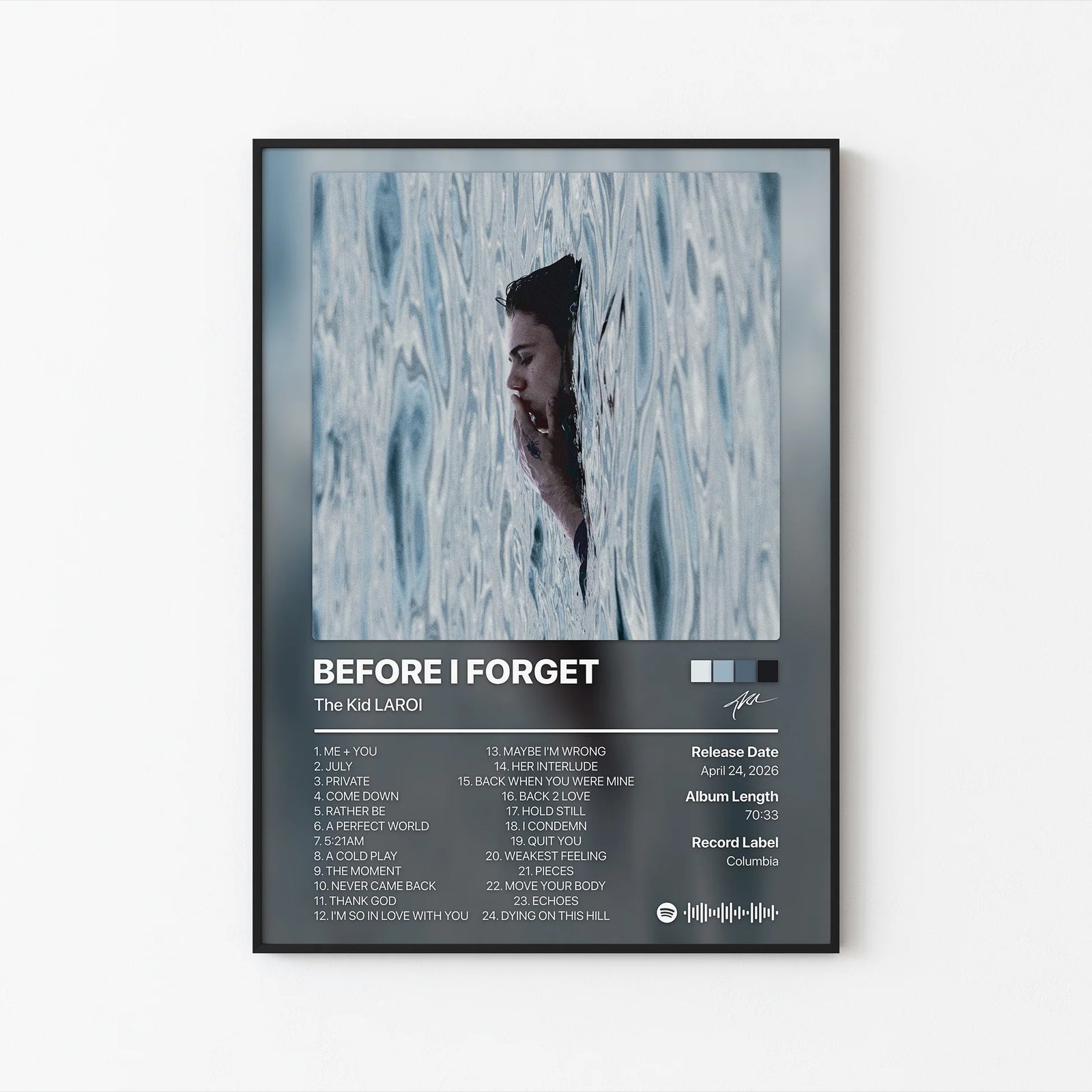 The Kid LAROI Before I Forget Tracklist | Unframed Bedroom album cover poster print wall art decor