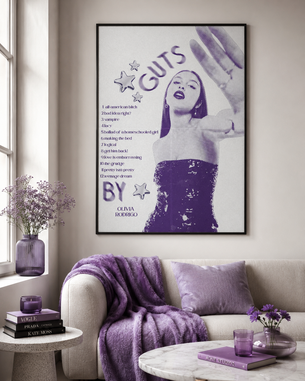 Olivia Rodrigo GUTS Tracklist  | Unframed Bedroom Wall Art album cover poster print wall art decor